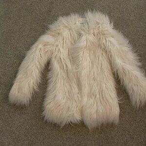 Bebe XS white shaggy Mongolian fur coat jacket